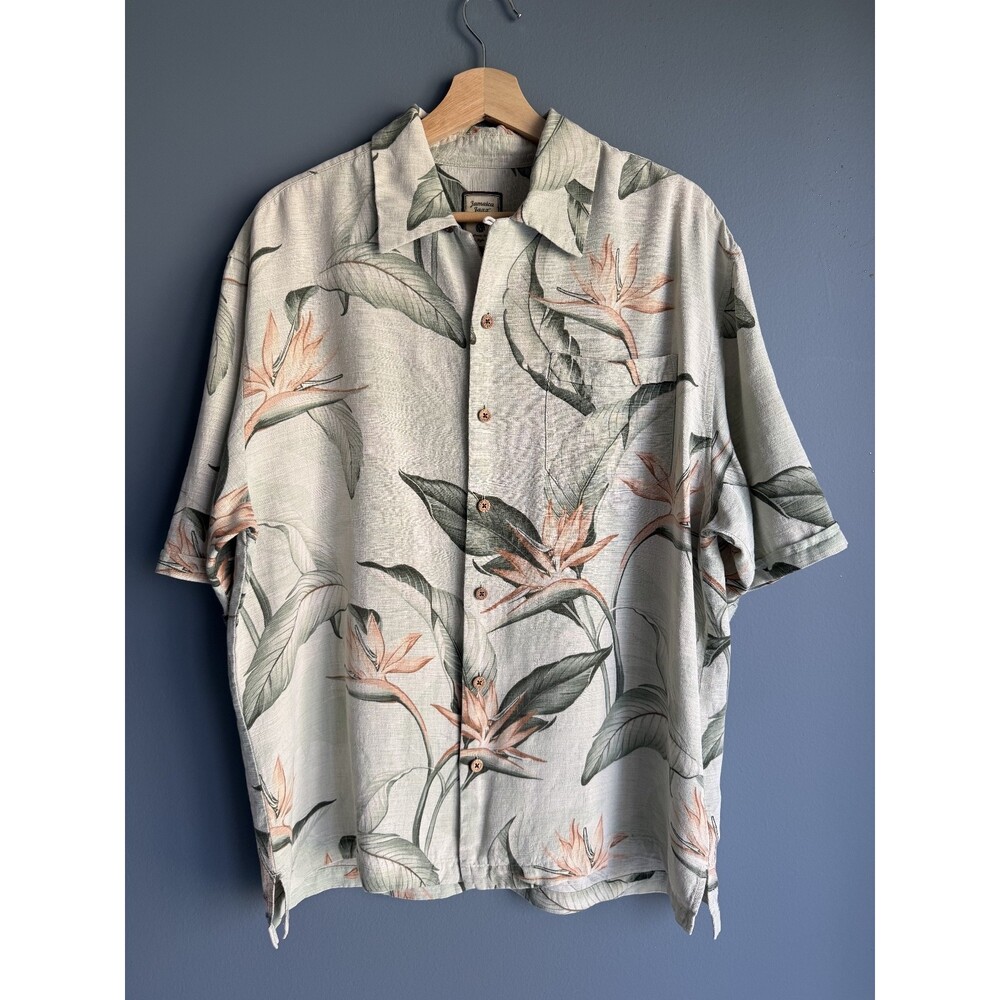 Jamaica Jaxx 100% Silk Floral Hawaiian Shirt Mens M Tropical Beach Aloha Resort
